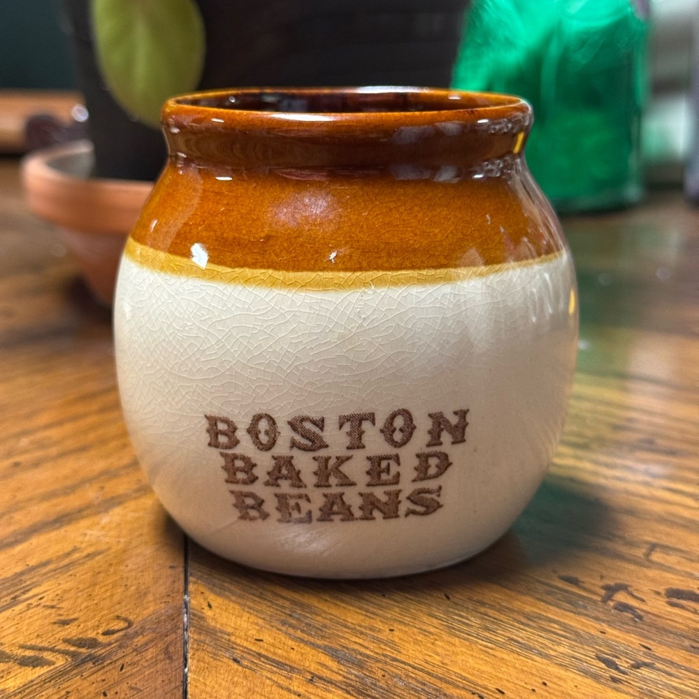 Rustic Boston Baked Beans Ceramic Jar - Brown and Cream